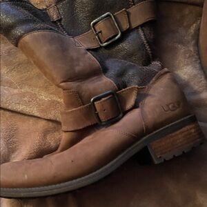 UGG Dark Brown Leather Buckle Boots